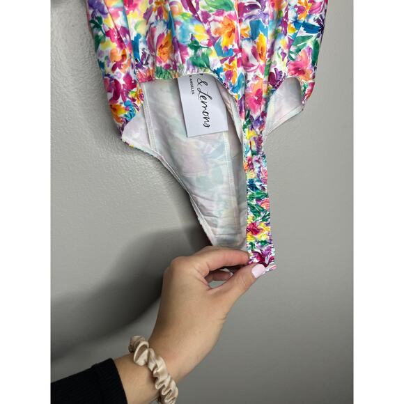 For Love and Lemons Watercolor Exclusive Floral Bow Cut Out Bodysuit NWT Size XS - Picture 12 of 13